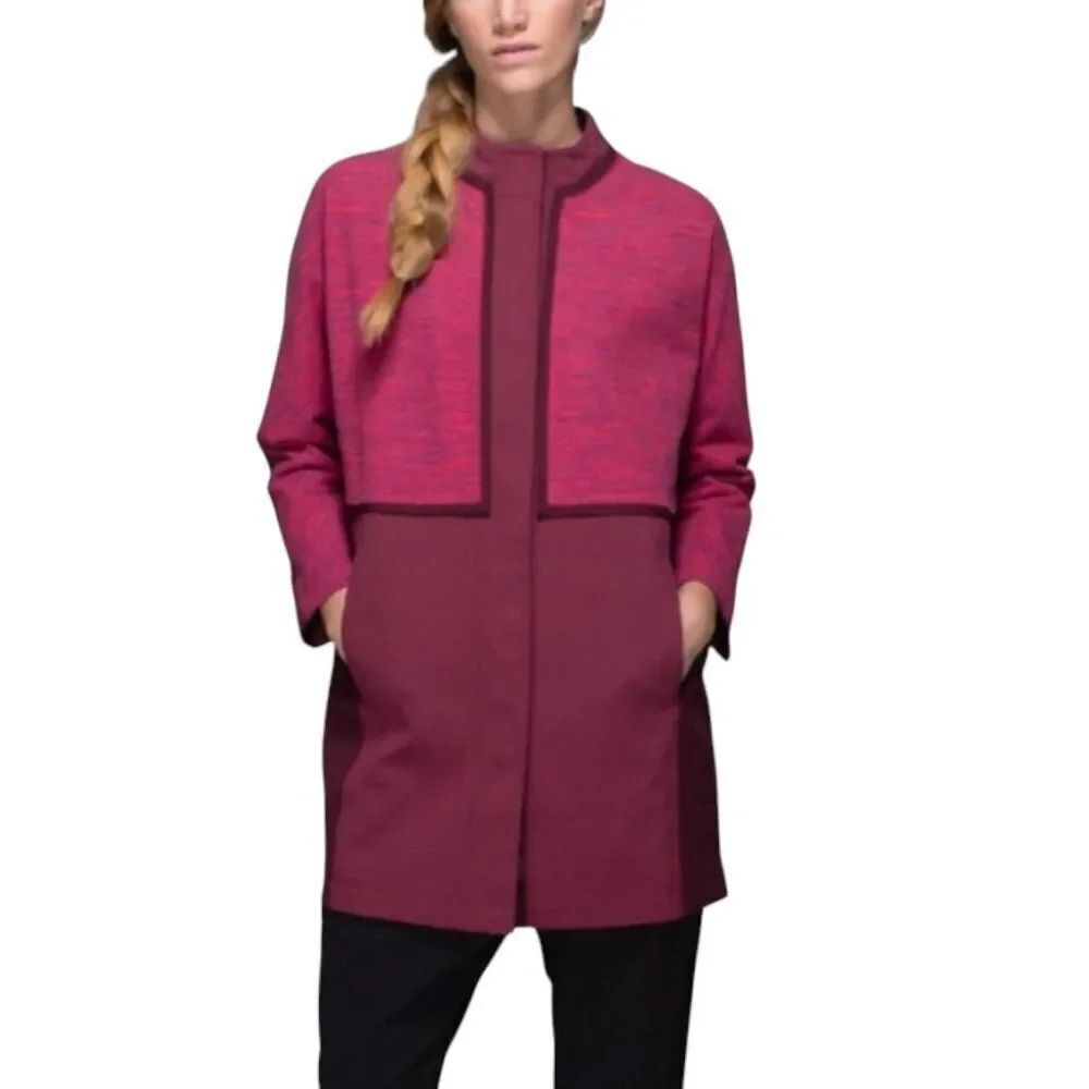 NWT Lululemon Womens Bumble Rust Berry Maroon Snap Front Cocoon Car Coat Size XS